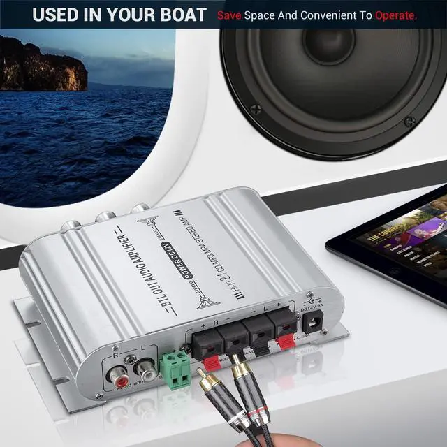 Alt view image 5 of 7 - Facmogu ST-838 2.1CH Audio Power Amplifier, RMS 20Wx2+40W Class D Stereo Digital Audio Amp with Subwoofer Output, 80W Mini Subwoofer Amplifier Audio Stereo Bass Amp with DC12V Power Adapter - Silver