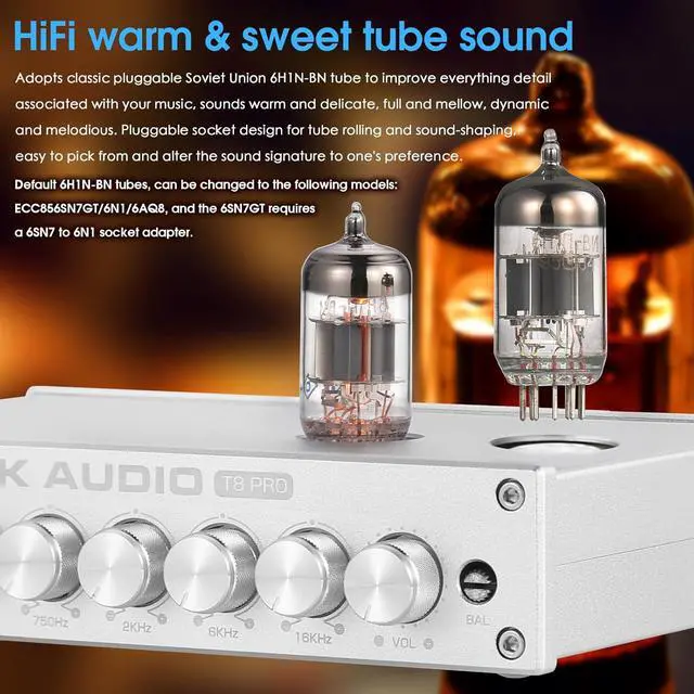 Alt view image 4 of 7 - Douk Audio Balanced EQ Preamp: 7-Band Equalizer - Vacuum Tube Preamplifier with XLR RCA Inputs & Outputs - for Home Stereo HiFi System, Amplifiers, Active Speakers (T8 PRO Silver)