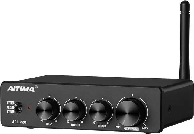 Main image of AIYIMA A01 Pro 100W x 2 Power Amplifier Bluetooth 5.1 Class D Amp TPA3116 2.0/2.1 Channel Stereo Amplifier Receiver Mini Speaker Amp with 3.5mm AUX Output + DC24V Power Adapter Black
