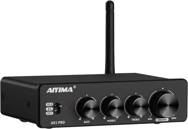 Alt view image 4 of 5 - AIYIMA A01 Pro 100W x 2 Power Amplifier Bluetooth 5.1 Class D Amp TPA3116 2.0/2.1 Channel Stereo Amplifier Receiver Mini Speaker Amp with 3.5mm AUX Output + DC24V Power Adapter Black