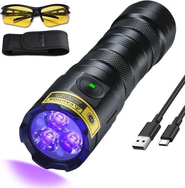 Main image of DARKBEAM UV Flashlight 395nm Black Light, 3 LEDs 20W Powerful Ultraviolet Flashlights Rechargeable, Mini Woods Lamps Long Life for Resin Curing, Pet Urine Detection, UV Nail Glue, AC Leak