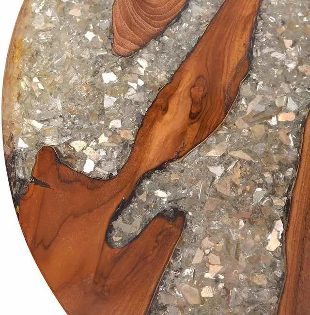 Alt view image 7 of 7 - vidaXL Coffee Table, Round End Table with Wood Legs, Side Table for Living Room Bedroom, Home Furniture, Industrial Style, Teak Resin