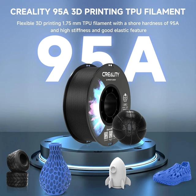 Alt view image 2 of 7 - Creality 3D Printer Filament Black TPU Filament 1.75mm 1KG, 95A Shore, Flexible 3D Printer Filament, High Hardness & Resilience, Dimensional Accuracy +/- 0.03 mm for Most FDM 3D Printers