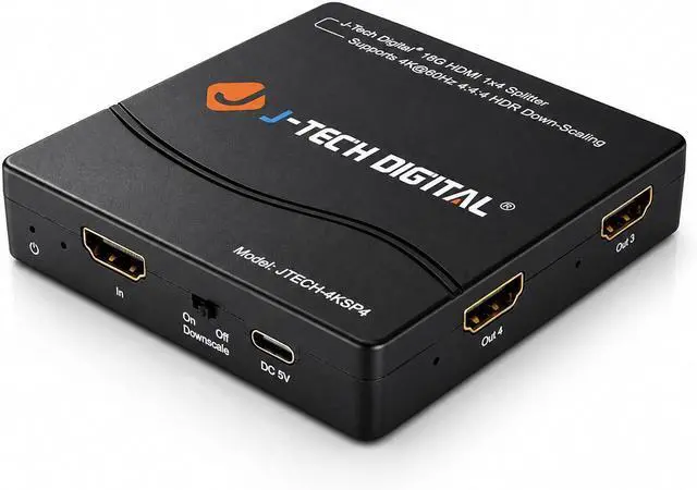 Main image of J-Tech Digital HDMI Splitter 4K 60Hz 1X4 Multi-Resolution Output (MRO) HDMI 2.0 Splitter Supports downscale HDR HDR10 / Dolby Vision 4K@60Hz 4:4:4 HDCP2.3 2.2 (JTECH-4KSP4)