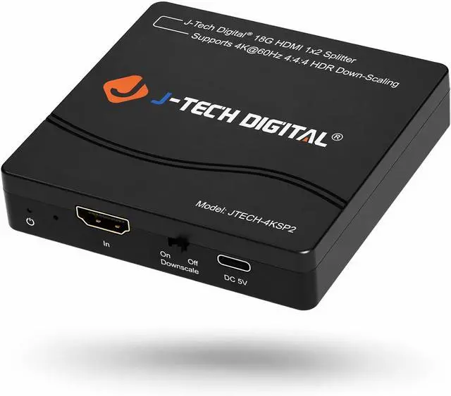 Main image of J-Tech Digital HDMI Splitter 1 in 2 Out 4K 60Hz Multi-Resolution Output (MRO) HDMI 2.0 Splitter Supports Downscale HDR HDR10 / Dolby Vision 4K@60Hz 4:4:4 HDCP2.3 2.2 (JTECH-4KSP2)