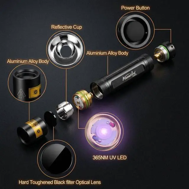 Alt view image 4 of 7 - ALONEFIRE SV003 10W 365nm UV Flashlight Portable USB Rechargeable Woods Lamp Black Light for Pet Urine Detection, Resin Curing, Scorpion, Fishing, Minerals, Cure Glue, Bed Bugs with Battery, Charger