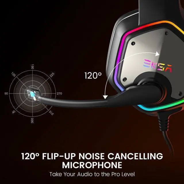 Alt view image 4 of 7 - EKSA E1000 USB PC Gaming Headset with Mic, 7.1 Surround Sound | Computer Headphones with Microphone Noise Cancelling, RGB Light, Wired Headphones for PS4, PS5 Console, Laptop, Call Center