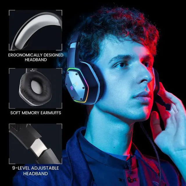 Alt view image 7 of 7 - EKSA E1000 USB PC Gaming Headset with Mic, 7.1 Surround Sound | Computer Headphones with Microphone Noise Cancelling, RGB Light, Wired Headphones for PS4, PS5 Console, Laptop, Call Center
