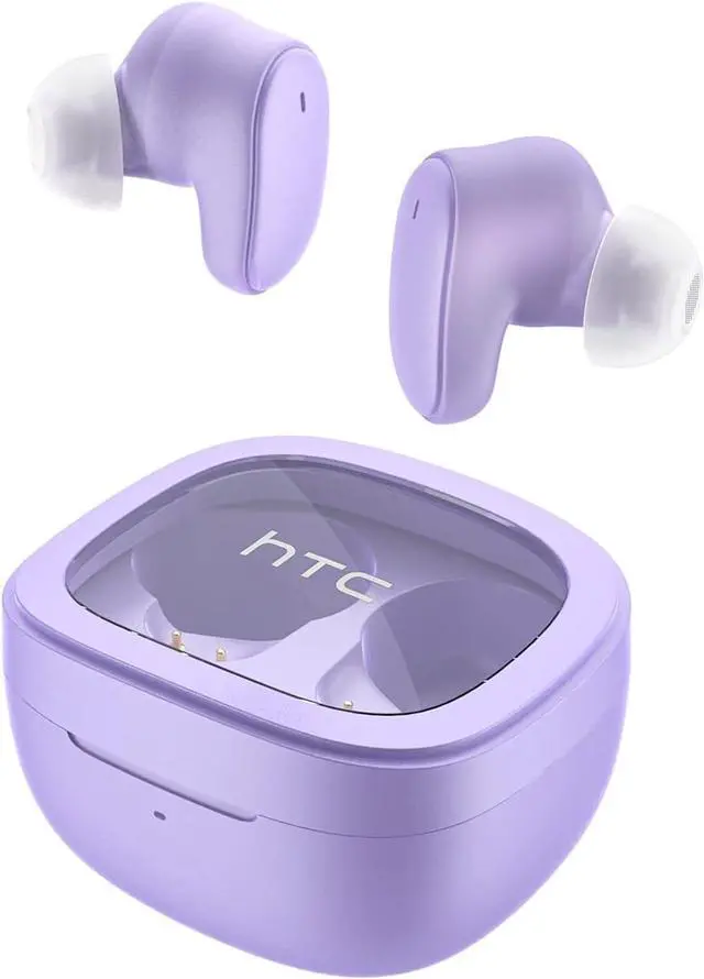 Main image of HTC True Wireless Bluetooth Earbuds 9 Bluetooth 5.3, in-Ear Earphones Transparent Case Design with Wireless Charging Fuction, 24Hour Playtime/Game Modes/Built-in Mic/Touch Control -Purple
