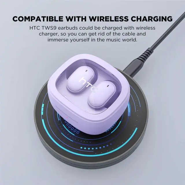 Alt view image 3 of 7 - HTC True Wireless Bluetooth Earbuds 9 Bluetooth 5.3, in-Ear Earphones Transparent Case Design with Wireless Charging Fuction, 24Hour Playtime/Game Modes/Built-in Mic/Touch Control -Purple