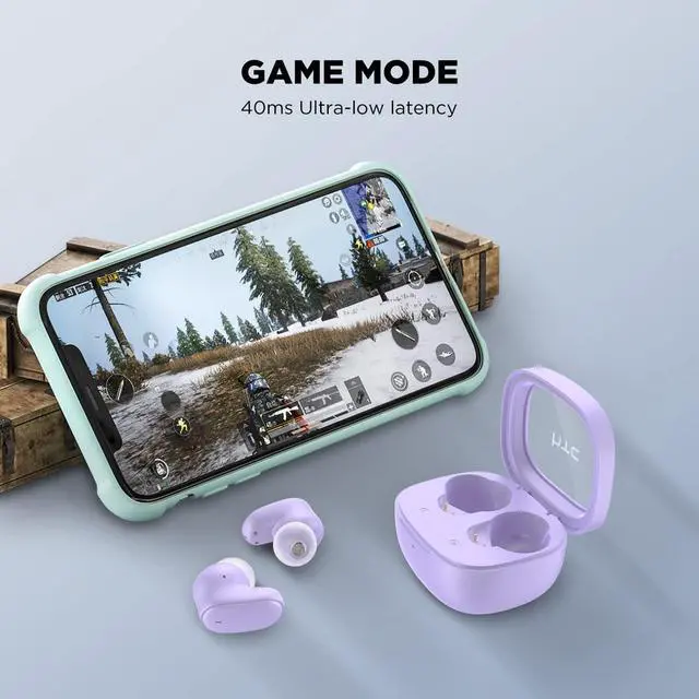 Alt view image 7 of 7 - HTC True Wireless Bluetooth Earbuds 9 Bluetooth 5.3, in-Ear Earphones Transparent Case Design with Wireless Charging Fuction, 24Hour Playtime/Game Modes/Built-in Mic/Touch Control -Purple