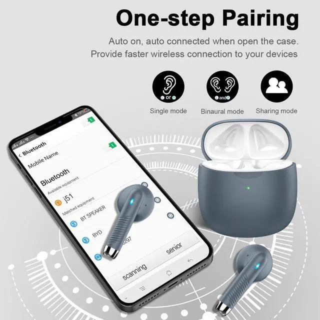 Alt view image 5 of 7 - Wireless Earbuds, Bluetooth 5.4 Headphones in Ear with Noise Cancelling Mic | Bluetooth Earbuds Stereo Bass, IP7 Waterproof Sports Earphones, 32H Playtime USB C Charging Ear Buds Gray for Android iOS