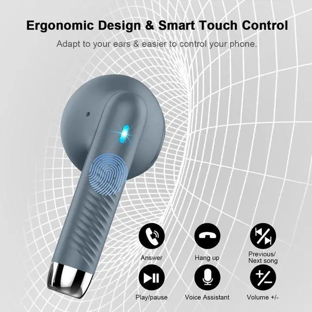 Alt view image 6 of 7 - Wireless Earbuds, Bluetooth 5.4 Headphones in Ear with Noise Cancelling Mic | Bluetooth Earbuds Stereo Bass, IP7 Waterproof Sports Earphones, 32H Playtime USB C Charging Ear Buds Gray for Android iOS