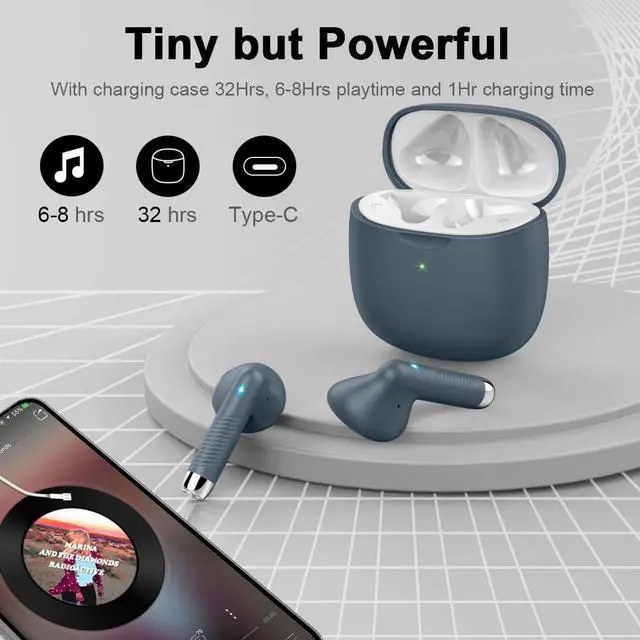 Alt view image 7 of 7 - Wireless Earbuds, Bluetooth 5.4 Headphones in Ear with Noise Cancelling Mic | Bluetooth Earbuds Stereo Bass, IP7 Waterproof Sports Earphones, 32H Playtime USB C Charging Ear Buds Gray for Android iOS