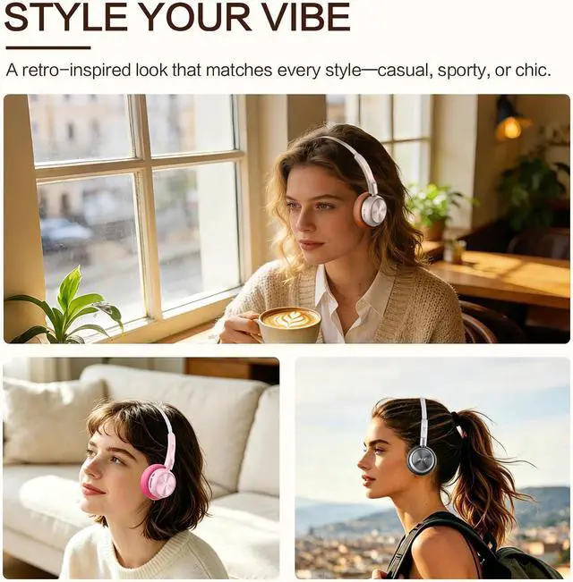 Alt view image 7 of 7 - iKF R1 Retro Wireless Bluetooth Headphones, 60H Playtime, Comfortable Fit | 38ms Low Latency, Multipoint Connect, Built-in Mic, App Customize, Multiple Color, Throwback 80s 90s, Daily, Brown