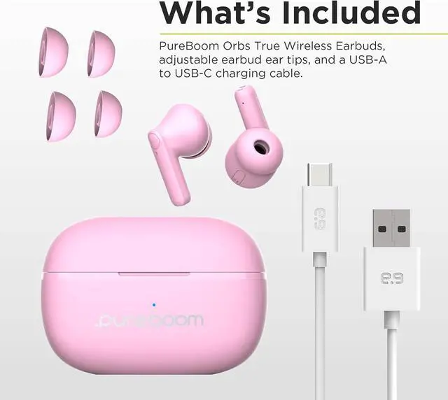 Alt view image 6 of 6 - PureGear PureBoom Wireless Earbuds for Enhanced Sound, Touch Control Stereo Headphones in Ear Built-in Mic for iPhone/Android Phones/TV/Laptops, More Devices (Pink) Lifetime Replacement Coverage