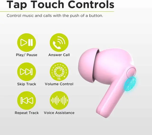 Alt view image 5 of 6 - PureGear PureBoom Wireless Earbuds for Enhanced Sound, Touch Control Stereo Headphones in Ear Built-in Mic for iPhone/Android Phones/TV/Laptops, More Devices (Pink) Lifetime Replacement Coverage
