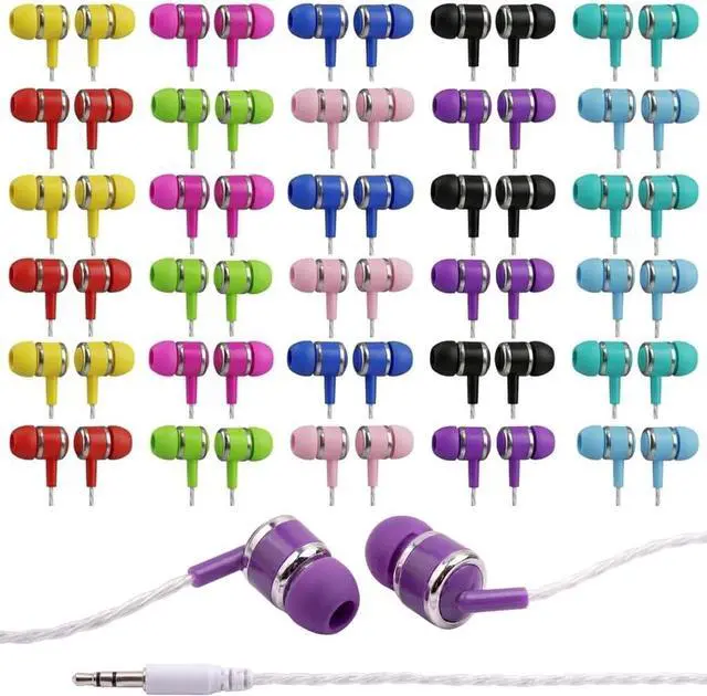Main image of Marbles 100 Pack Bulk Earbuds, Multicolor Chromebook Classroom Headphones