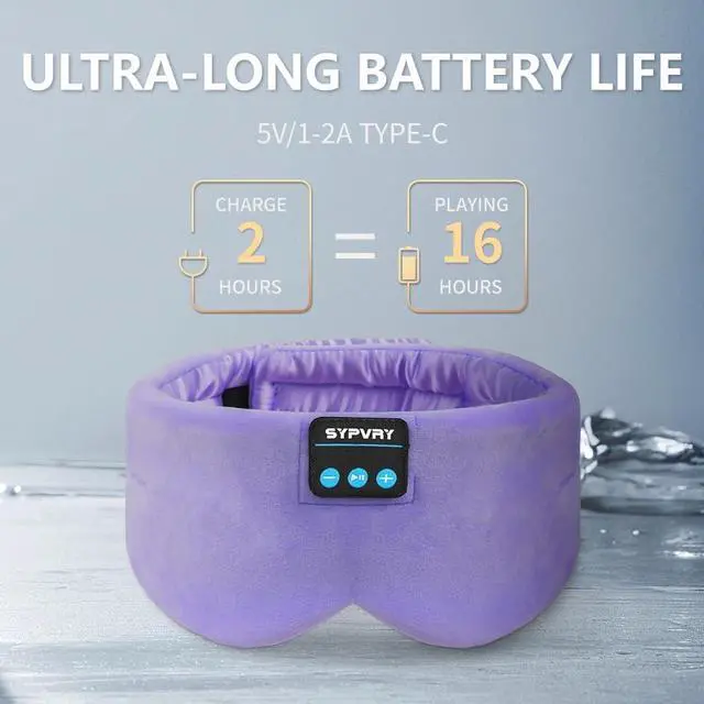 Alt view image 2 of 6 - Sleep Mask Bluetooth 5.4 Headphones Soft Wireless Headband Eye Mask Blackout with Microphone (Lilac)