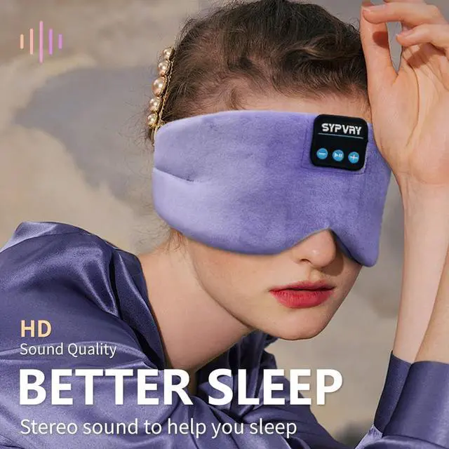 Alt view image 4 of 6 - Sleep Mask Bluetooth 5.4 Headphones Soft Wireless Headband Eye Mask Blackout with Microphone (Lilac)