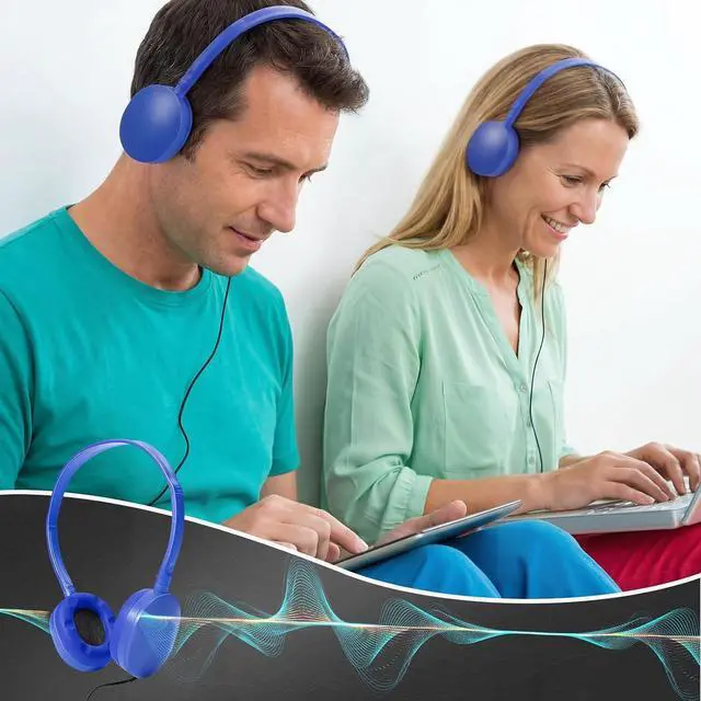 Alt view image 7 of 7 - Flutesan 30 Pack Wired Headphones, Adjustable On Ear Headphones, Blue
