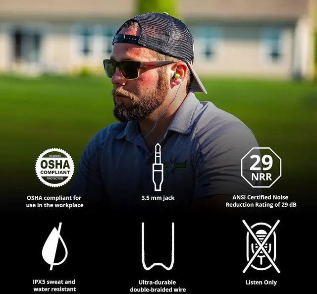 Alt view image 4 of 7 - ISOtunes Wired Listen Only Ear Protection, OSHA Compliant Earbuds for Work | IPX5 water resistance, noise-isolating earbuds, wired design, OSHA compliant, 29 dB NRR