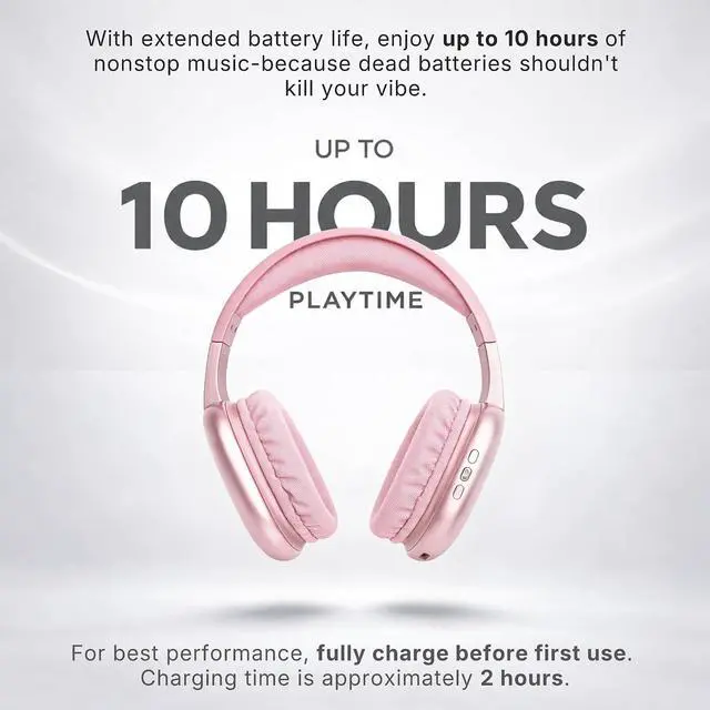 Alt view image 4 of 7 - iJoy Ultra Wireless Over-Ear Bluetooth Headphones with Mic,10H Playtime, Bluetooth Headset with Backup Wire & SD Slot, Wireless Headphones for Work, School & Gym (Pink)