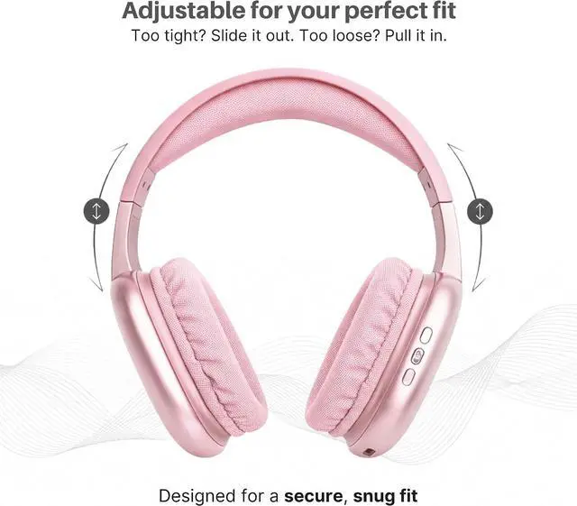 Alt view image 5 of 7 - iJoy Ultra Wireless Over-Ear Bluetooth Headphones with Mic,10H Playtime, Bluetooth Headset with Backup Wire & SD Slot, Wireless Headphones for Work, School & Gym (Pink)