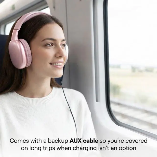Alt view image 6 of 7 - iJoy Ultra Wireless Over-Ear Bluetooth Headphones with Mic,10H Playtime, Bluetooth Headset with Backup Wire & SD Slot, Wireless Headphones for Work, School & Gym (Pink)