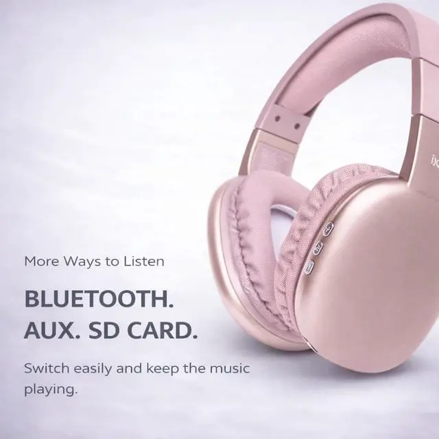 Alt view image 7 of 7 - iJoy Ultra Wireless Over-Ear Bluetooth Headphones with Mic,10H Playtime, Bluetooth Headset with Backup Wire & SD Slot, Wireless Headphones for Work, School & Gym (Pink)