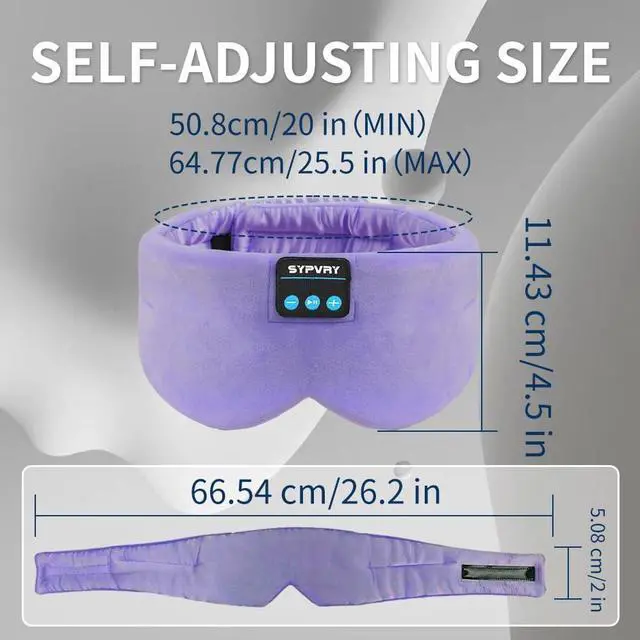Alt view image 6 of 6 - Sleep Mask Bluetooth 5.4 Headphones Soft Wireless Headband Eye Mask Blackout with Microphone (Lilac)