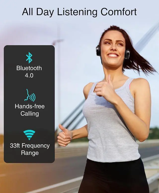 Alt view image 6 of 7 - Kinivo BTH220 Bluetooth Headphones (Black, On-Ear, Wireless Music, Hands-Free Calling, Built-in Mic, Foldable, Memory Form Earpads, Travel Bag)