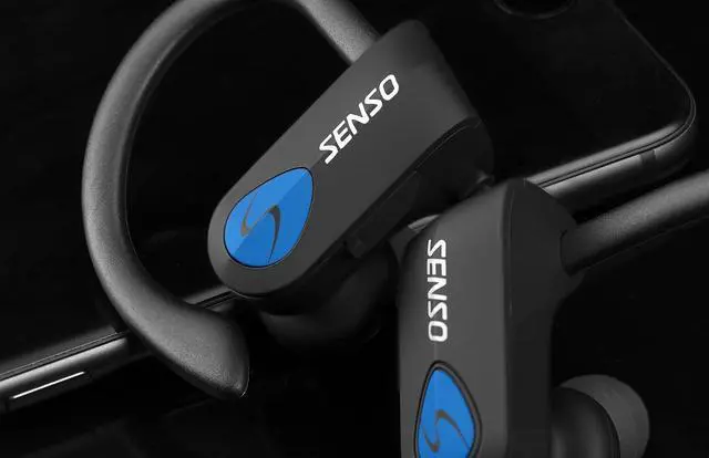 Alt view image 7 of 7 - Senso Bluetooth Headphones, Best Wireless Sports Earphones w/Mic IPX7 Waterproof HD Stereo Sweatproof Earbuds for Gym Running Workout 8 Hour Battery Noise Cancelling Headsets (Black Blue)
