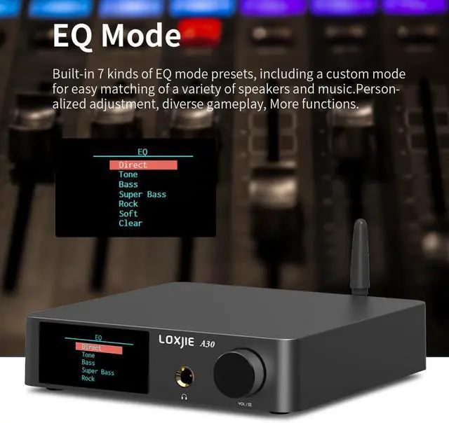 Alt view image 3 of 6 - LOXJIE A30 Desktop Stereo HiFi Audio Power Amplifier & Headphone Amplifier, Infineon's MA12070 Chip Class D Amp, ES9023 DAC Chip, USB/Optical/Coaxial/RCA/Bluetooth 5.0 Input (with Remote Control)