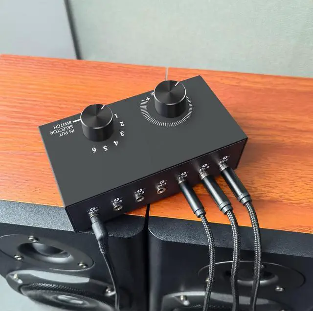 Alt view image 4 of 6 - 6-Way Audio Switcher, 3.5mm (1/8") Stereo Audio Switcher, Plug & Play Compatible with PC, Laptop, MP3, MP4, Headphone, Game System ect. (6 in-1 Out)