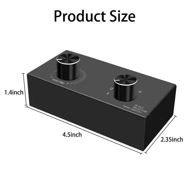 Alt view image 6 of 6 - 6-Way Audio Switcher, 3.5mm (1/8") Stereo Audio Switcher, Plug & Play Compatible with PC, Laptop, MP3, MP4, Headphone, Game System ect. (6 in-1 Out)