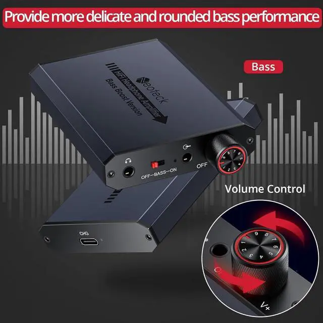 Alt view image 5 of 7 - Neoteck 3.5mm Headphone Amp with Bass Boost HiFi Headphone Amplifier | with Portable, 16-300 Ohm, Aluminum Matte Surface for Mac, Phones, iPad, MP3, MP4 Computers PS4 PS5 Controller-Dark Grey