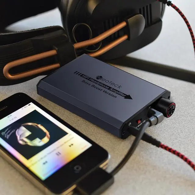 Alt view image 7 of 7 - Neoteck 3.5mm Headphone Amp with Bass Boost HiFi Headphone Amplifier | with Portable, 16-300 Ohm, Aluminum Matte Surface for Mac, Phones, iPad, MP3, MP4 Computers PS4 PS5 Controller-Dark Grey
