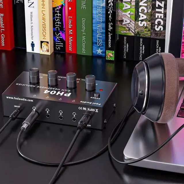 Alt view image 7 of 7 - Fosi Audio PH04 4 Channel Headphone Amplifier with 12V 1A Power Adapter | Crystal-Clear Sound Quality, Low-Noise Audio Distribution, Compact, Space-Saving Design, Plug & Play Convenience