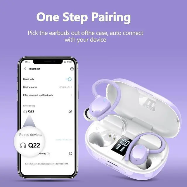 Alt view image 5 of 6 - sprtoybat Wireless Bluetooth Earbuds Sport 128H Playtime New Bluetooth 5.3 Headphones with LED Display Powerful Bass Over Ear Earphones with Earhooks IP7 Waterproof for iOS Android