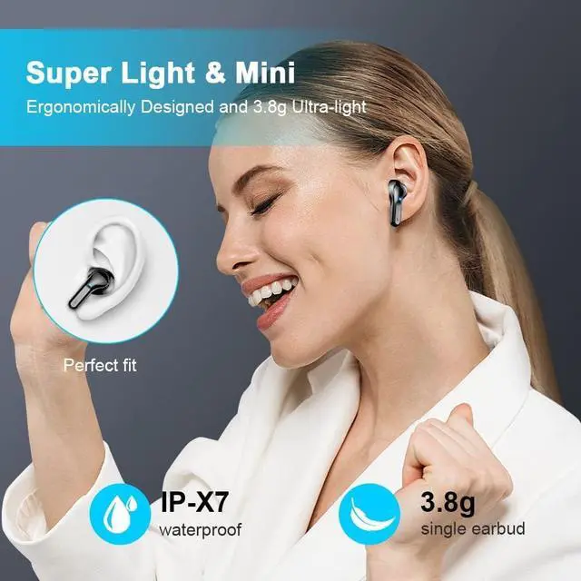Alt view image 5 of 7 - Ordtop Wireless Earbuds, 2026 Bluetooth 5.4 Headphones NEW Ear Buds Black | 40H Bass Stereo in-Ear Earphones ENC Noise Cancelling Earbuds with 4 ENC Mic, IP7 Waterproof Sport Headset for Android iOS