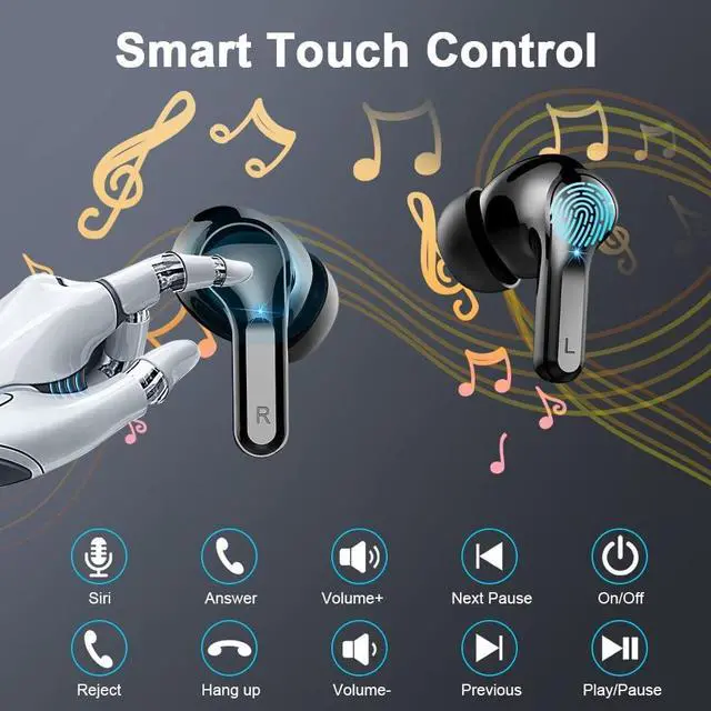 Alt view image 7 of 7 - Ordtop Wireless Earbuds, 2026 Bluetooth 5.4 Headphones NEW Ear Buds Black | 40H Bass Stereo in-Ear Earphones ENC Noise Cancelling Earbuds with 4 ENC Mic, IP7 Waterproof Sport Headset for Android iOS