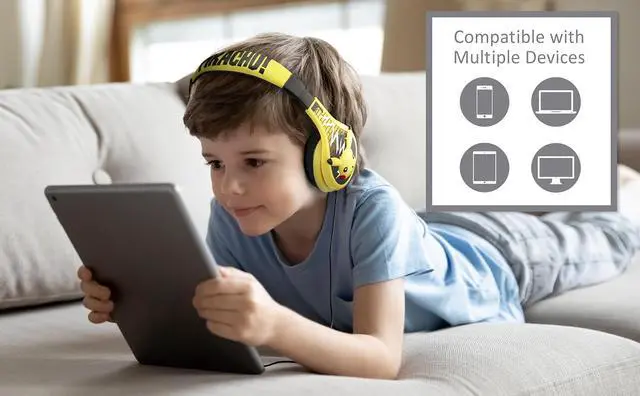 Alt view image 2 of 7 - eKids Pokemon Pikachu Wired Kids Headphones, Adjustable, Stereo Sound, 3.5Mm Jack, Tangle-Free, Volume Control, Children's Headband On Ear for School Home, Travel