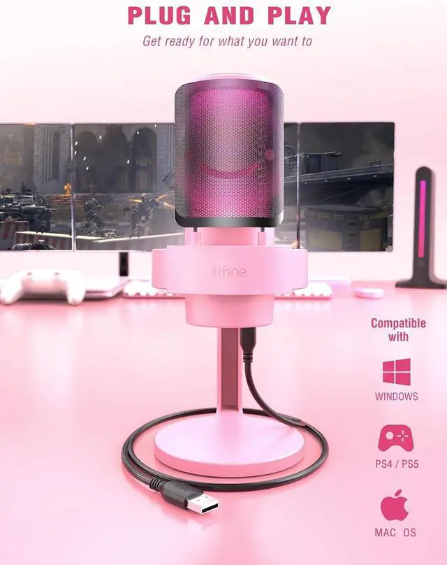 Alt view image 6 of 7 - FIFINE A8 Pink Gaming USB Microphone, Condenser Desktop Mic for PC PS4/5 | Quick Mute, Gain Knob, 3.5mm Headphone Jack, Pop Filter, Shock Mount, for Streaming Home use YouTube Discord Twitch Podcasts