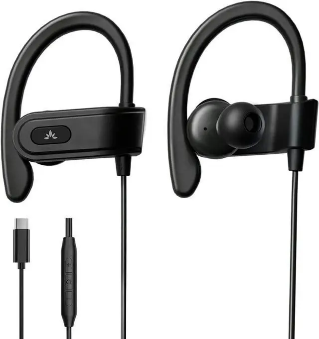 Main image of Avantree C171 - USB-C Wired Earbuds with Microphone & Volume Controls | Ear Hook Design for Running & Sports, Comfortable Fit Headphones for iPhone 15+, Samsung and Android USB-C Phones, Black