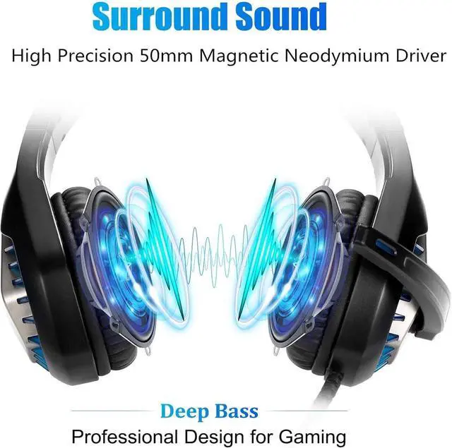 Alt view image 3 of 6 - Gaming Headset for PS4, Xbox One, PC, PS5, Laptop, Mac, Nintendo Switch, 3.5MM Noise Cancelling Over Ear Headphones with Mic, Bass Surround, Soft Memory Earmuffs (Black)