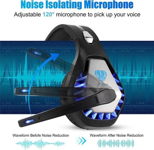 Alt view image 4 of 6 - Gaming Headset for PS4, Xbox One, PC, PS5, Laptop, Mac, Nintendo Switch, 3.5MM Noise Cancelling Over Ear Headphones with Mic, Bass Surround, Soft Memory Earmuffs (Black)