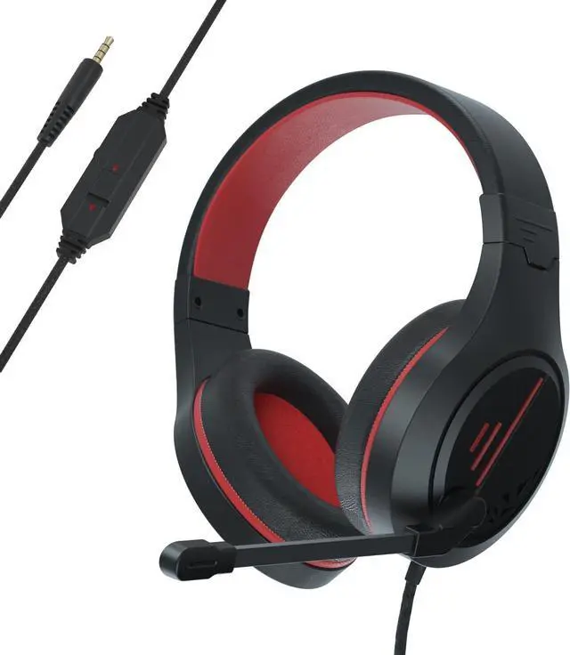 Alt view image 2 of 7 - Anivia MH601 Headphones with Microphone Wired Headset with Active Noise Canceling Microphone, 3.5mm Audio Jack Stereo Headphone - Red (Game/Work/School)
