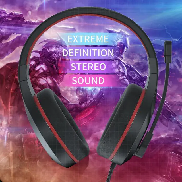 Alt view image 3 of 7 - Anivia MH601 Headphones with Microphone Wired Headset with Active Noise Canceling Microphone, 3.5mm Audio Jack Stereo Headphone - Red (Game/Work/School)