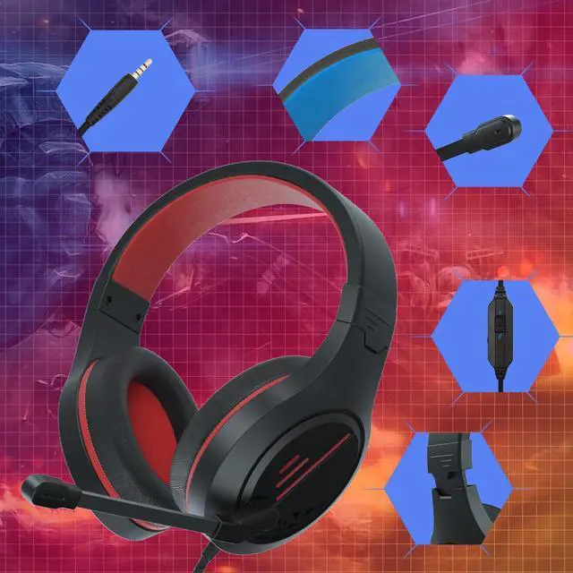 Alt view image 5 of 7 - Anivia MH601 Headphones with Microphone Wired Headset with Active Noise Canceling Microphone, 3.5mm Audio Jack Stereo Headphone - Red (Game/Work/School)